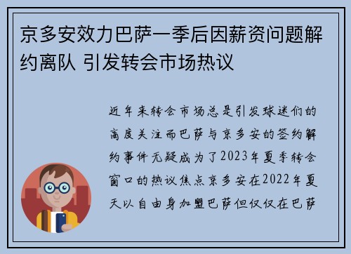 京多安效力巴萨一季后因薪资问题解约离队 引发转会市场热议